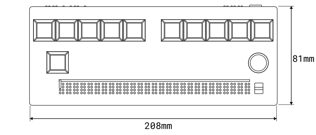 Technical drawing of the braille display showing its dimensions.